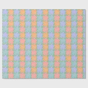 Whimsical Chequered Tile with Leafy Vines Wrapping Paper