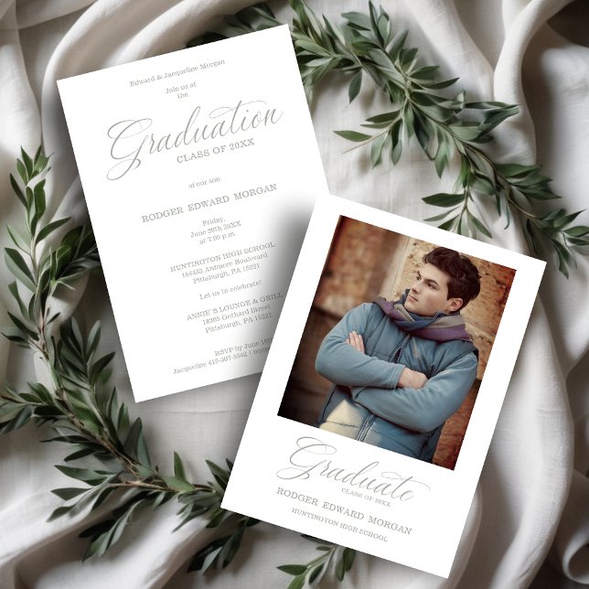 Whimsical Cherish Calligraphy Photo Graduation (Whimsical Modern Calligraphy Photo Graduation Invitation Card.)
