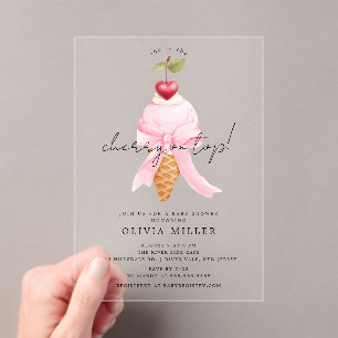 Whimsical Cherry Baby Shower Acrylic Invitations
