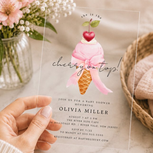 Whimsical Cherry Baby Shower  Acrylic Invitations (Creator Uploaded)