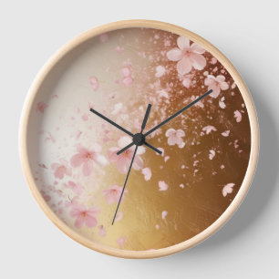 Whimsical Cherry Blossom Blizzard on Golden Clock