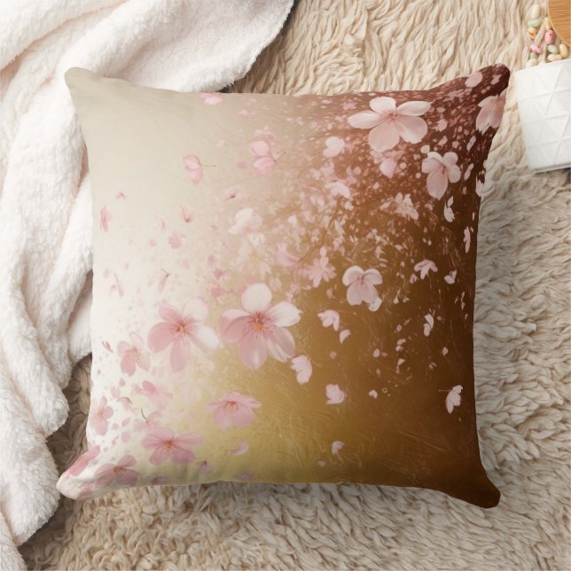 Whimsical Cherry Blossom Blizzard on Golden Cushion (Blanket)