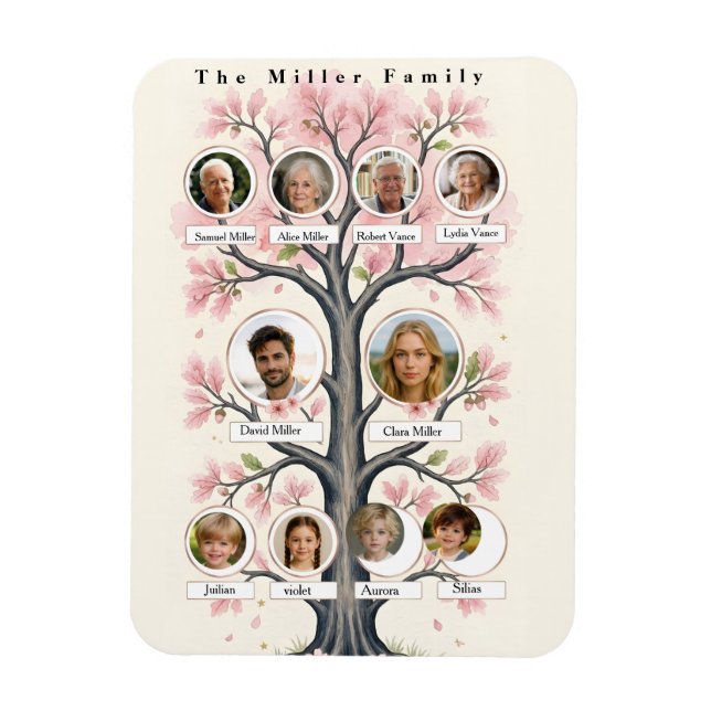 Whimsical Cherry Blossom Personalised Family Tree  Magnet (Vertical)