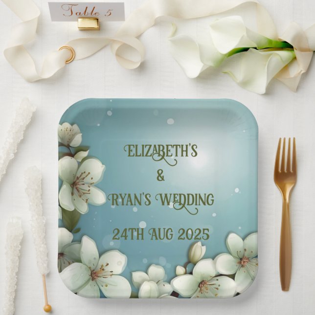 Whimsical Cherry blossom with Sparkles Paper Plate (Wedding)