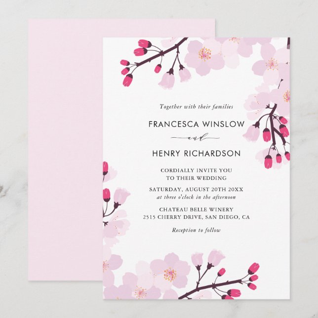 Whimsical Cherry Blossoms Wedding Invitation (Front/Back)