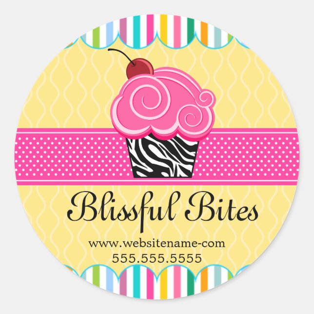 Whimsical Cherry Cupcake Bakery Box Seals (Front)