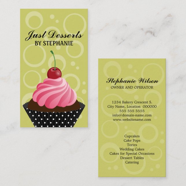 Whimsical Cherry Cupcake Bakery Business Card (Front/Back)
