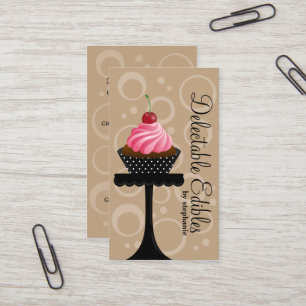 Whimsical Cherry Cupcake Bakery Business Card