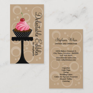 Whimsical Cherry Cupcake Bakery Business Card