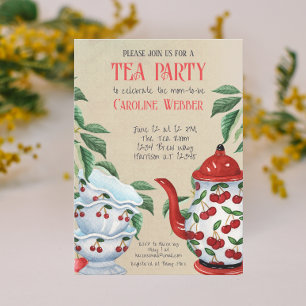 Whimsical Cherry Garden Tea Party Shower Invitation