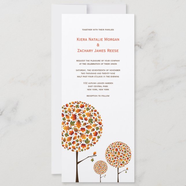Whimsical Chic Autumn Fall Leaves Pop Tree Wedding Invitation (Front)