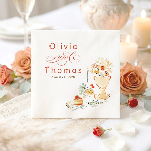 Whimsical Chic Elegant Hand Drawn Fall Wedding Napkin (Terracotta Whimsical Handmade Wedding Paper Napkins)