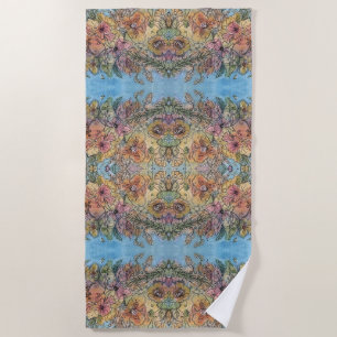 Whimsical Chic Flower Garden Watercolor Painting Beach Towel