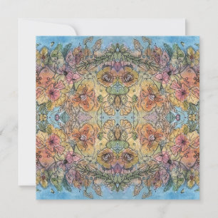 Whimsical Chic Flower Garden Watercolor Painting  Card