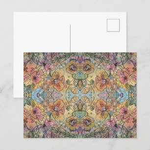 Whimsical Chic Flower Garden Watercolor Painting  Postcard