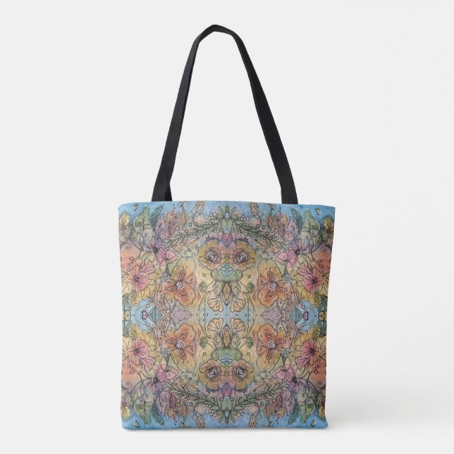 Whimsical Chic Flower Garden Watercolor Painting  Tote Bag (Back)