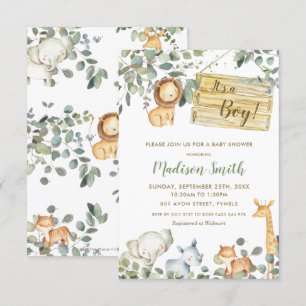 Whimsical Chic Greenery Jungle Animals Baby Shower Invitation