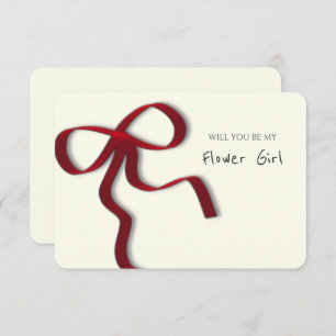 Whimsical Chic Red Bow Flower Girl Proposal Card