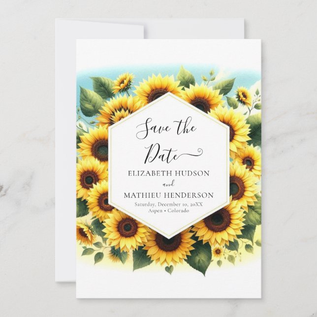 Whimsical Chic Sunflower Wedding Save The Date (Front)