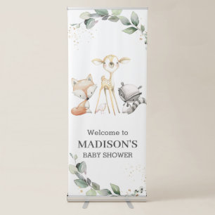 Whimsical Chic Woodland Animal Greenery Welcome Retractable Banner