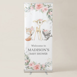 Whimsical Chic Woodland Animal Pink Floral Welcome Retractable Banner