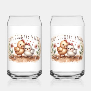 Whimsical Chick Duo Cottagecore Watercolor Can Glass
