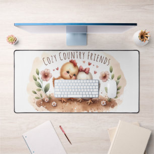 Whimsical Chick Duo Cottagecore Watercolor Desk Mat