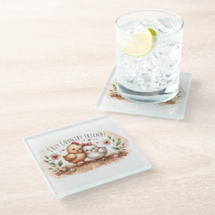 Whimsical Chick Duo Cottagecore Watercolor Glass Coaster