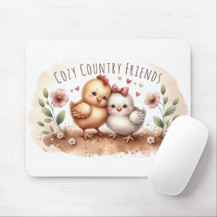 Whimsical Chick Duo Cottagecore Watercolor Mouse Mat