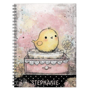 Whimsical Chick Floral Watercolor Art Notebook