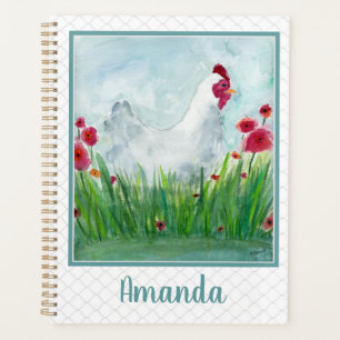 Whimsical Chicken and Floral Watercolor Planner