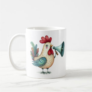 Whimsical Chicken or Rooster Illustration Folk Art Coffee Mug