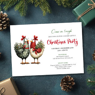 Whimsical Chickens Cartoon Christmas Party Invites