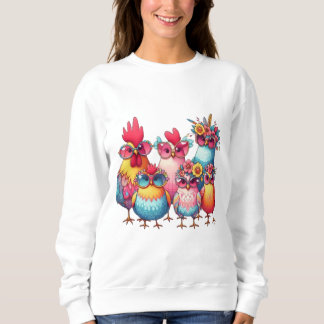 Whimsical Chickens with were Glass – Women t-shirt Sweatshirt