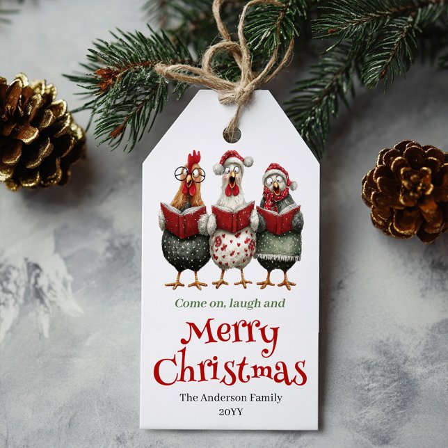 Whimsical Chickens Xmas Tag Editable Design (Whimsical Chickens Xmas Tag Editable Design)