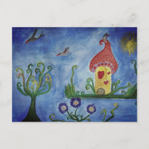 Whimsical Child Illustration Love House Postcard