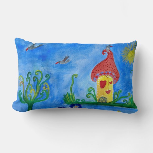 Whimsical Child Illustration Lumbar Pillow (Front)