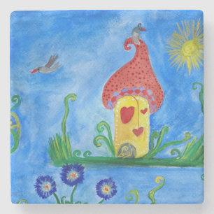 Whimsical Child Illustration Stone Coaster