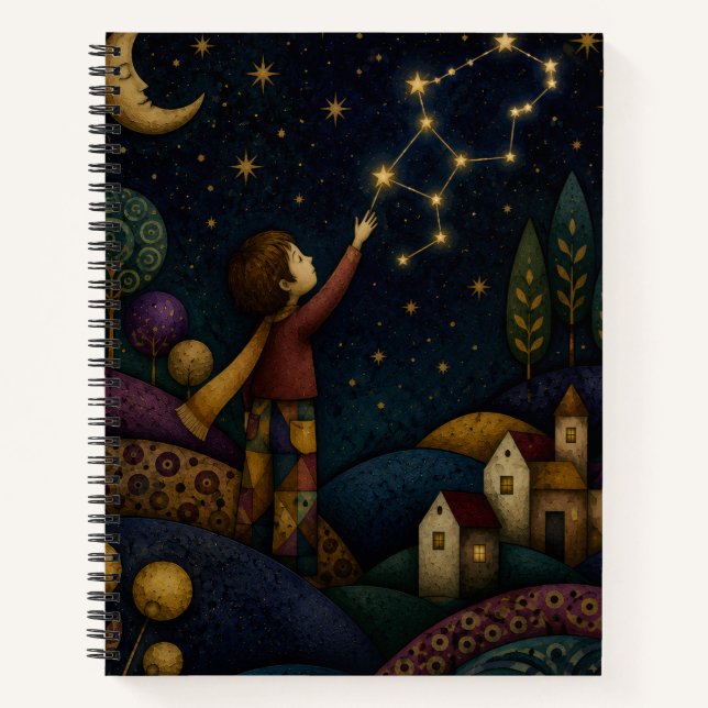WHIMSICAL CHILD REACHING FOR STARS POSTER NOTEBOOK (Front)