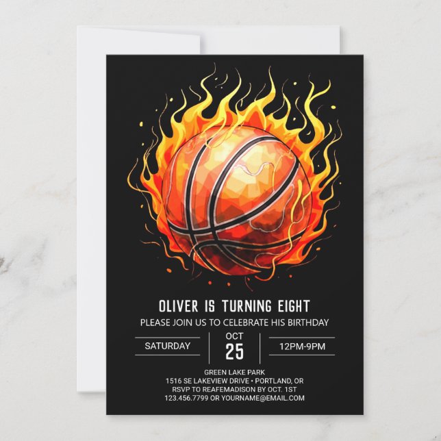 Whimsical Children's Basketball Birthday Invitation (Front)