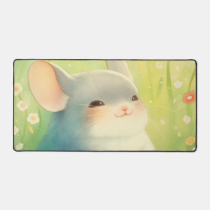 Whimsical Chinchilla Fluffy Fur Sunny Meadow Desk Mat