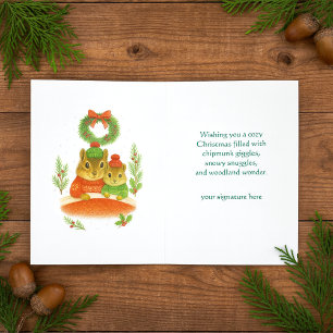 Whimsical Chipmunk Christmas Greeting Card