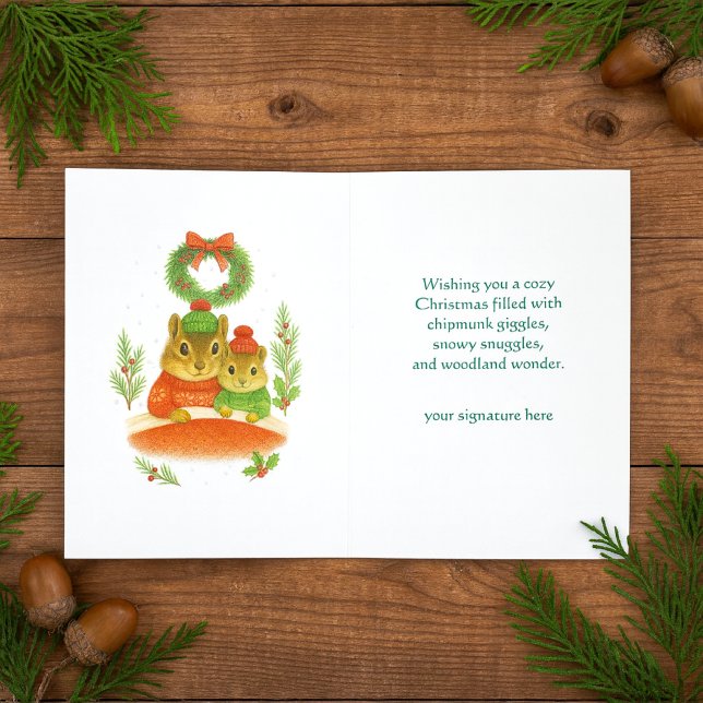 Whimsical  Chipmunk Christmas Greeting Card (A charming Chipmunk Christmas card suitable for children.  )
