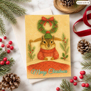 Whimsical Chipmunk Christmas Greeting Card