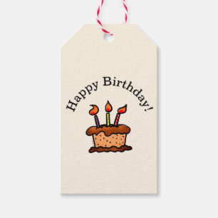 Whimsical Chocolate Cake Happy Birthday Doodle Gift Tags