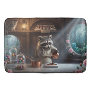 Whimsical Chocolate Shop Diorama with Racoon Bath Mat