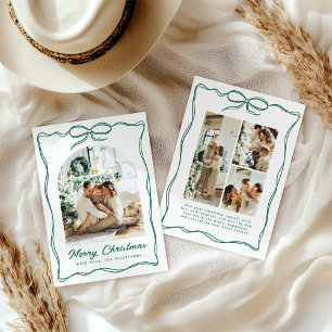 Whimsical Christmas 4 Photo Hand-Drawn Bow Ribbon Holiday Card