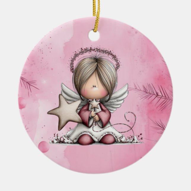 Whimsical Christmas Angel Ceramic Tree Decoration (Front)