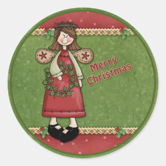 Whimsical Christmas Angel Classic Round Sticker