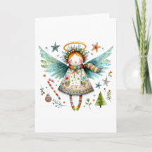 Whimsical Christmas Angel Modern Folk Art Style